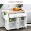 Îlot de cuisine blanc avec armoires dissimulées, porte-serviettes et plan de travail en bois d'hévéa - îlot de rangement pratique, blanc, plateau de travail fiable