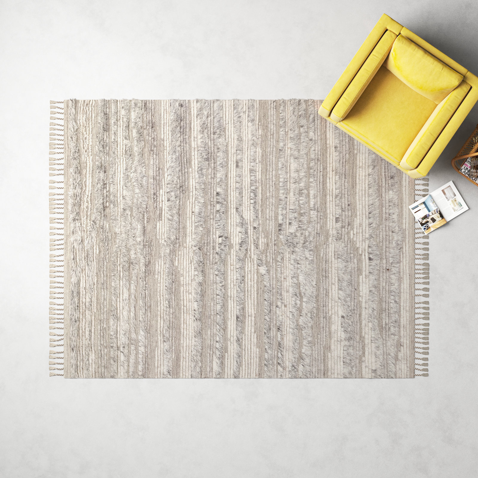 Benjamin Natural Ivory Hand-Knotted Wool Rug, Rectangle 7'9" x 9'9"