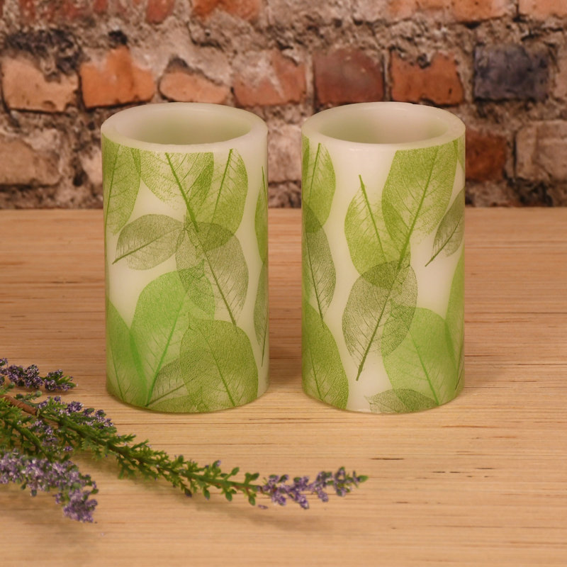 Battery Operated Lace Leaf LED Wax Candles - 2 Piece