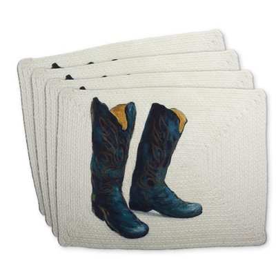Braided Polyester Placemats Set of 4 | Leather Cowboy Boots