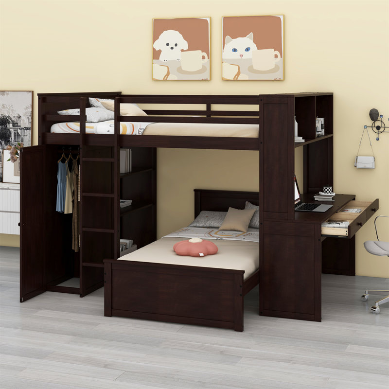 Joal Kids Full Bunk Bed with Drawers, Espresso