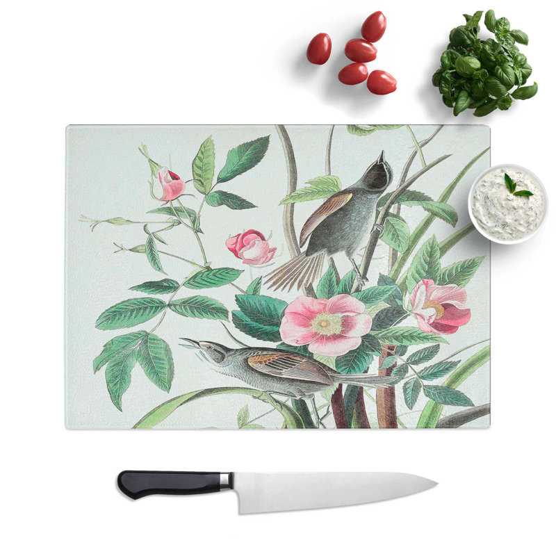 Tempered Glass Seaside Finches by John James Audubon Chopping Board, 28.5 cm W x 20 cm L