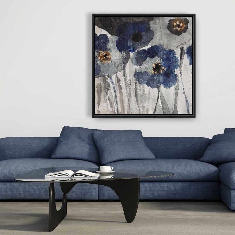 «Blue Blurry Flowers», toile encadrée romantique, H 37,25 po x l 37,25 po