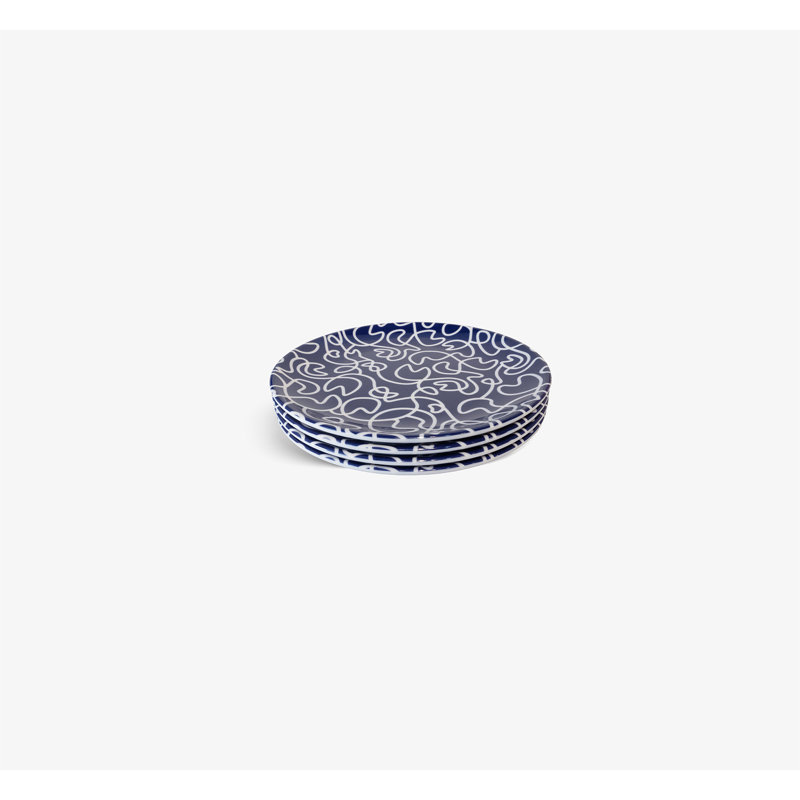Blue Link & Starburst Round Placemat, Geometric Shapes, Navy