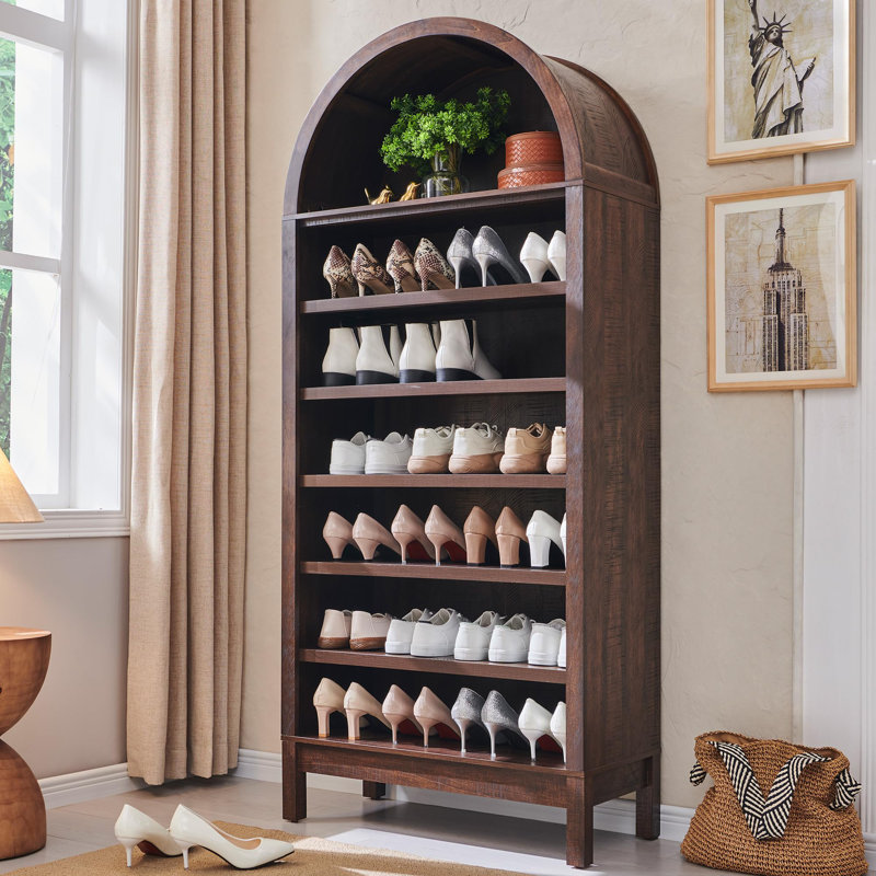 Range-chaussures autoportant en bois avec tablettes réglables, Brun