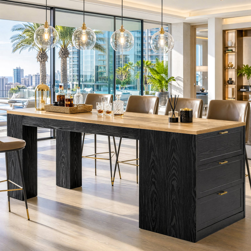 Table basse de bar 39,37 "de hauteur industrielle et à hauteur de comptoir pour la cuisine, le bistro, le bar maison, noir et brun