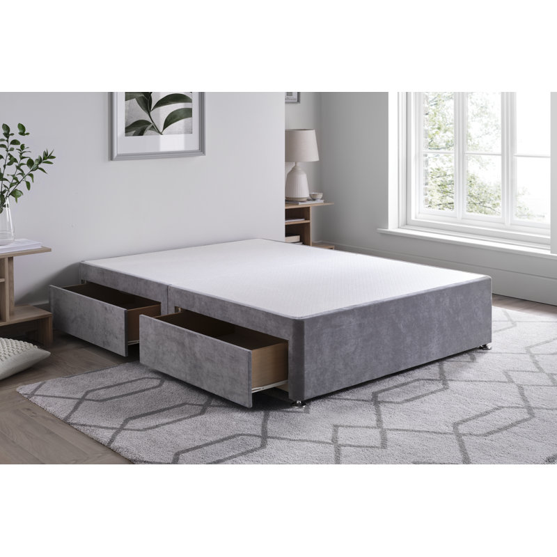 Naples Divan Bed Base, Silver, Small Single (2'6), Left Side Drawers