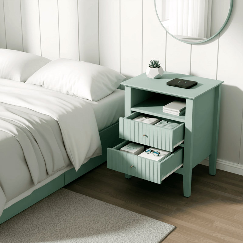 Table de bout moderne 18 po avec 2 tiroirs 18 po, Green