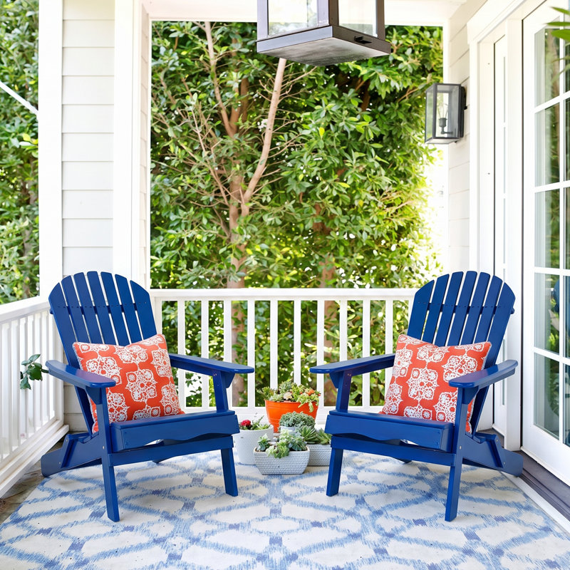 Chaise Adirondack pliante en bois massif Woking, Bleu