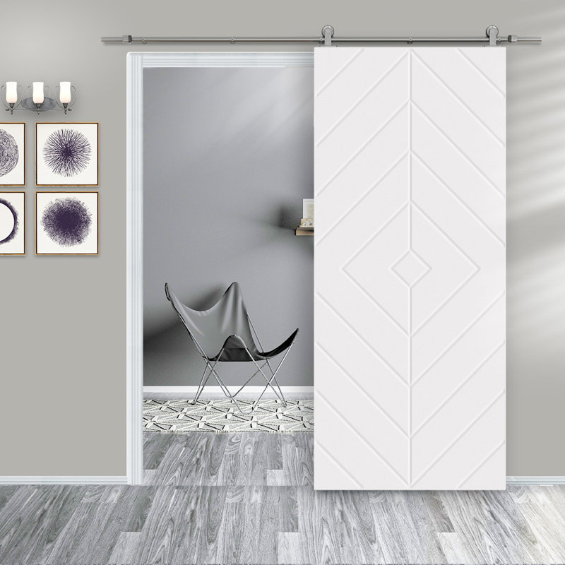 Porte de grange en bois manufacturé avec trousse de quincaillerie d'installation, H 84 po x l 36 po, Blanc