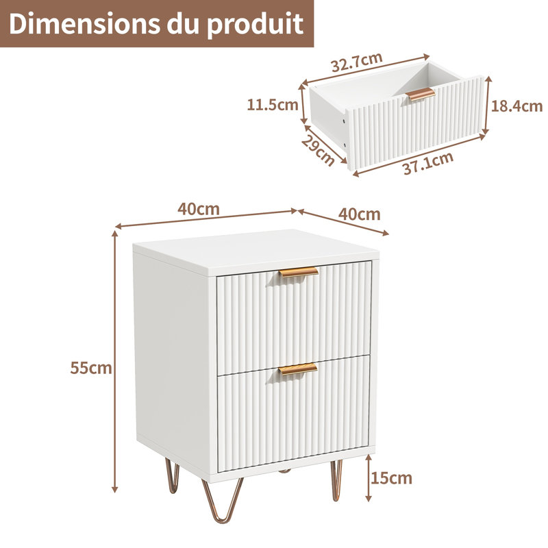 40 cm W Bedside Table