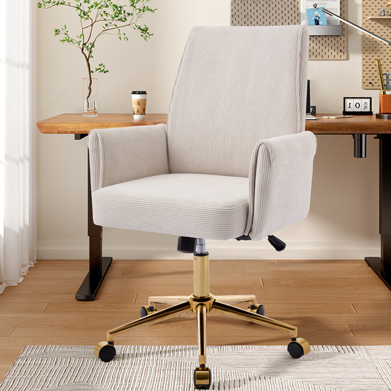 Chaises de bureau ergonomiques, tissu en velours côtelé et finition blanche pour une utilisation polyvalente