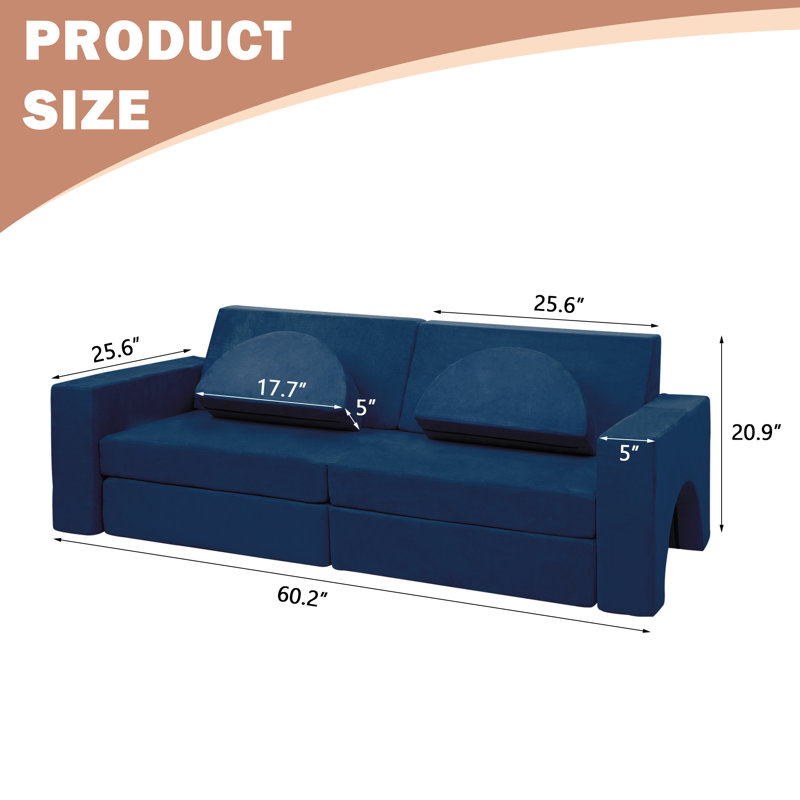 Modular Sectional Sofa for Kids 8-Piece, Blue