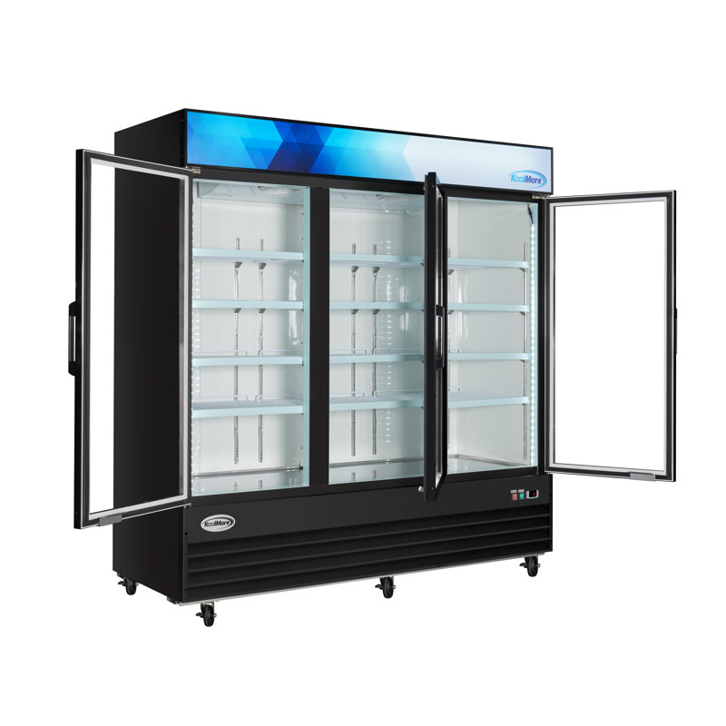 78 in. 53 cu. ft. 3 Door Commercial Refrigerator in Black Steel with Glass Door