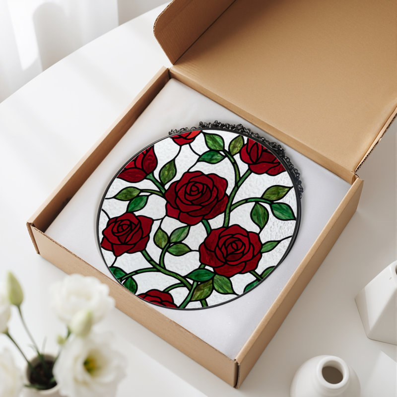 Panneau de vitrail 12 "H Roses rouges, H 12 po x l 12 po