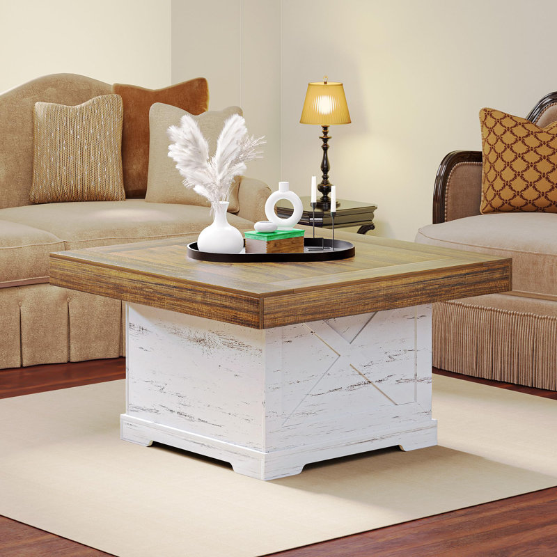 Table basse 31,5 pouces, Plateau noyer / base blanc antique