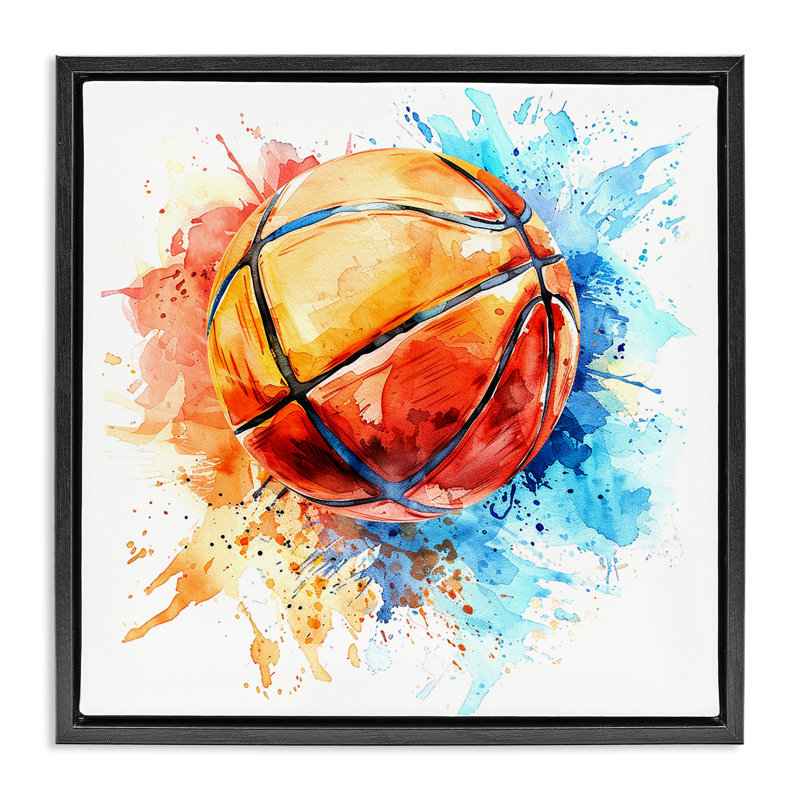  Art mural encadré "Basketball" par LSR Design Studio, Cadre flottant noir de jais, H 18 po x l 18 po