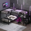 Lit superposé simple au-dessus de double en forme de L avec garde-robe et ports de bureau intégrés, lit en métal, peu encombrant, couleur noire, convient aux soirées pyjama, 210 lb, 132,2 po de profondeur et forme, encastré, économiseur