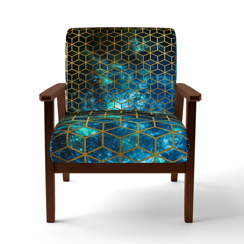 Fedna - Yellow Cubes Over Blue Cosmic Background - Upholstered Modern Accent Arm Chair, Brown