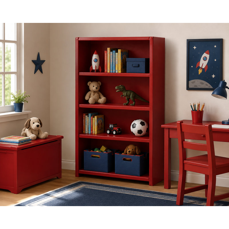 Bibliothèque standard mckaylah peuplier, Rouge vif, (3 tablettes) H 60 po x l 32 po x P 13 po