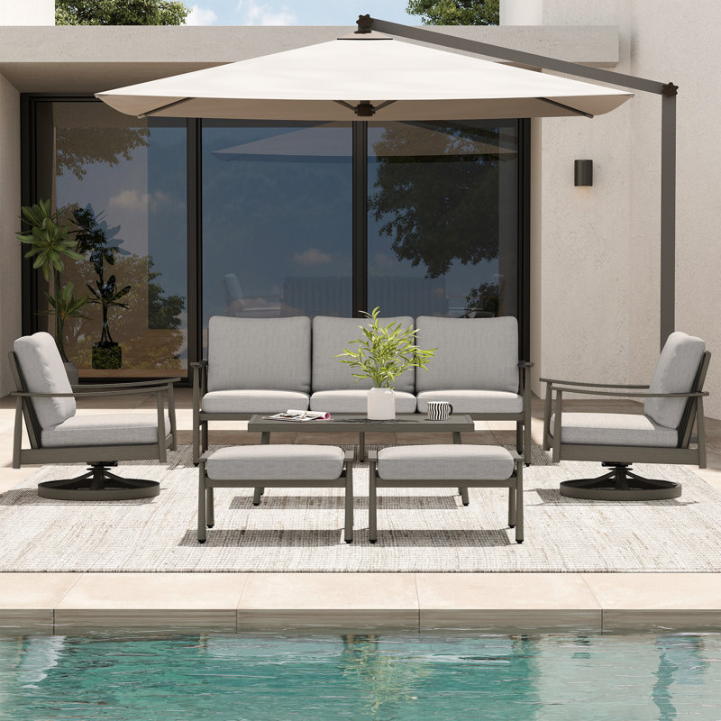 Mariene 5 - Person Patio Conversation Set with Cushions, Gray, Gray
