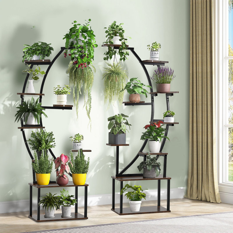 2 supports à plantes de 160 cm de haut avec lampe de croissance, étagère à plantes à 9 niveaux