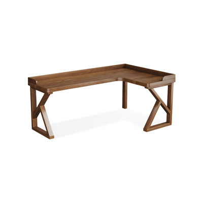 Bureau d'angle en bois massif avec bordure en L