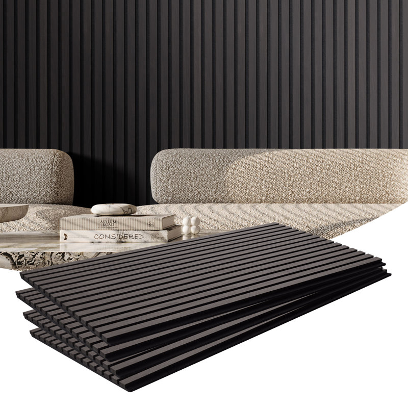 Wood Slat Acoustic Panels for Modern Wall Decor, 2.1cm H x 120cm W x 60cm D, Black Oak