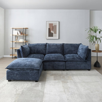 Canapé modulaire moderne en L en tissu de lin avec repose-pieds convertible pour le salon et le bureau