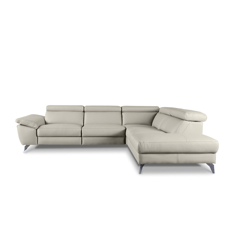 Olligs Genuine Leather Reclining Corner Sofa with Adjustable Headrests and Adjustable Armrest, Right Hand Facing