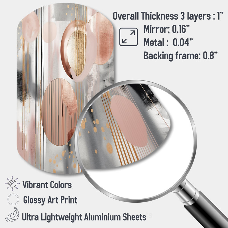 Pink Stripes And Lines Modern Art II - Transitional Shapes Asymmetrical Metal Wall Art, Pink Cylinder Metal Art Print