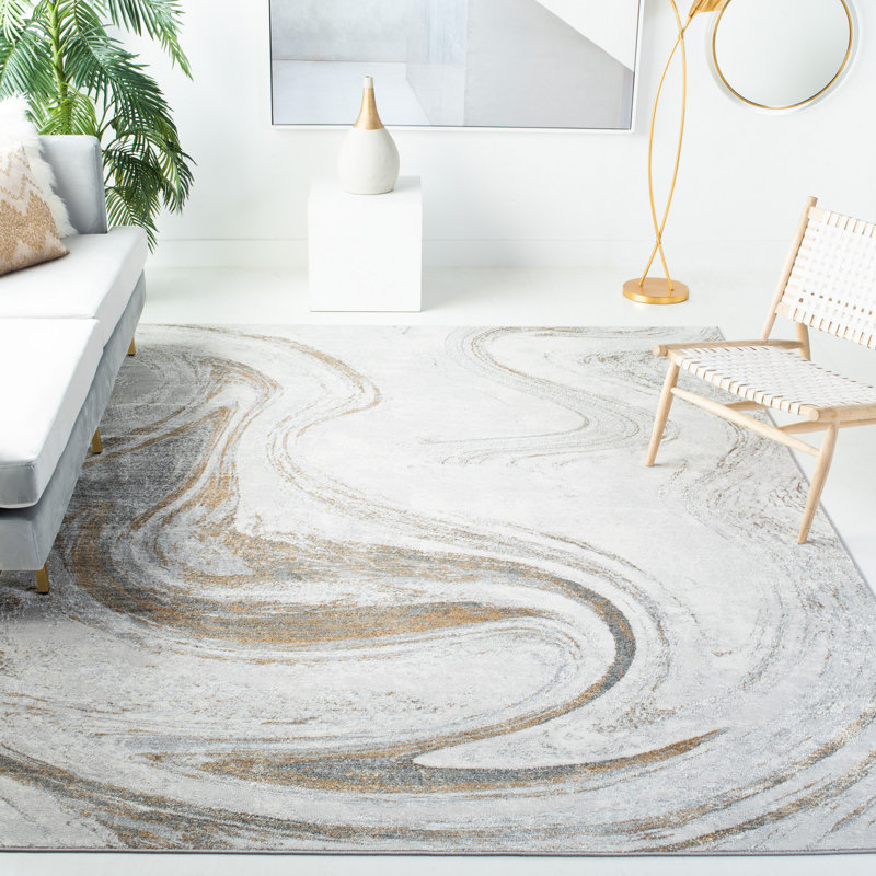 Ozturk Abstract Grey Area Rug, Rectangle 9' x 12'
