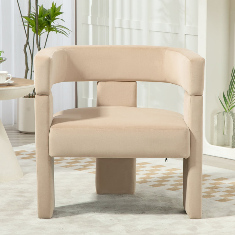 Modern Dining Chairs,Velvet Upholstered Barrel Dining Chairs, Khaki
