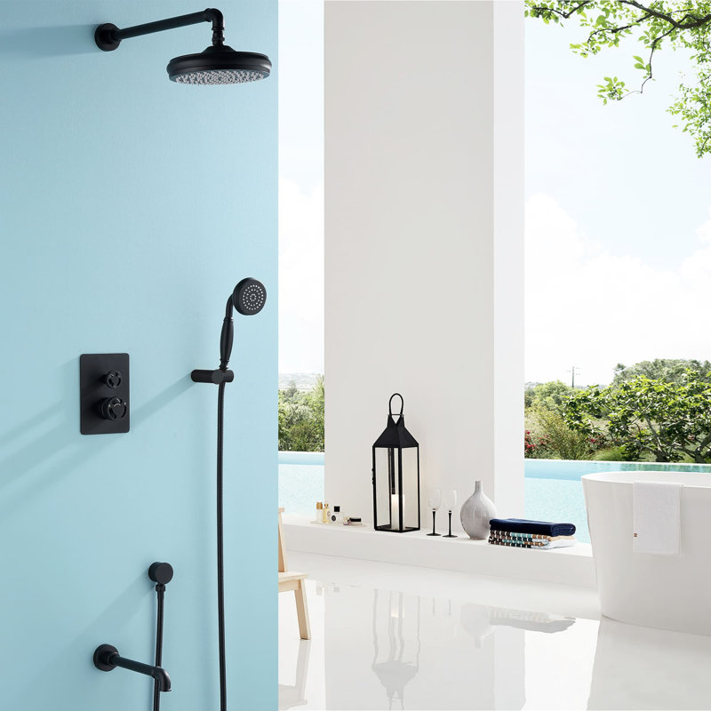 Complete Shower System with Rough in-Valve, Matte Black