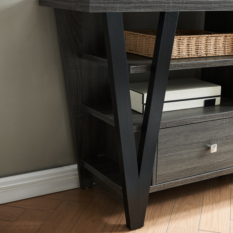 2 Drawers & Shelf Tall Tv Stand, Grey Black, 60 - 69 Inch Organizing Stand In And Tier Shelves, Perplexing