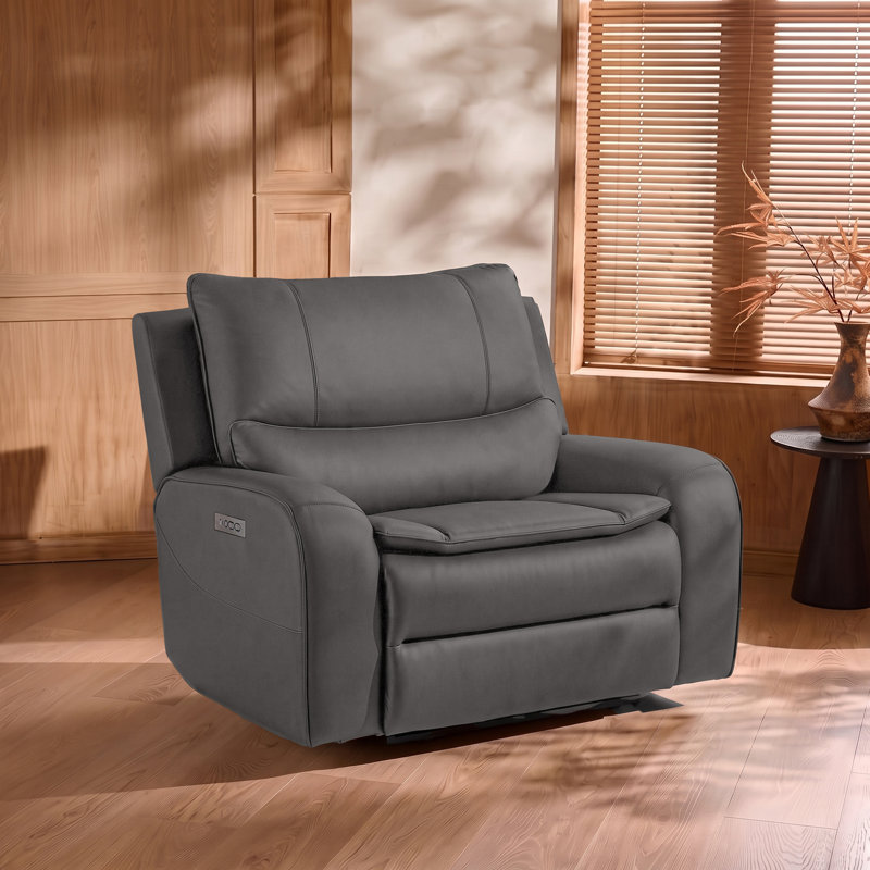 Très grand fauteuil inclinable électrique en similicuir de 48,5 po avec repose-tête réglable, Similicuir gris