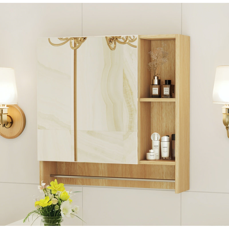 Armoire de toilette murale avec porte-serviettes et tablettes, Naturel
