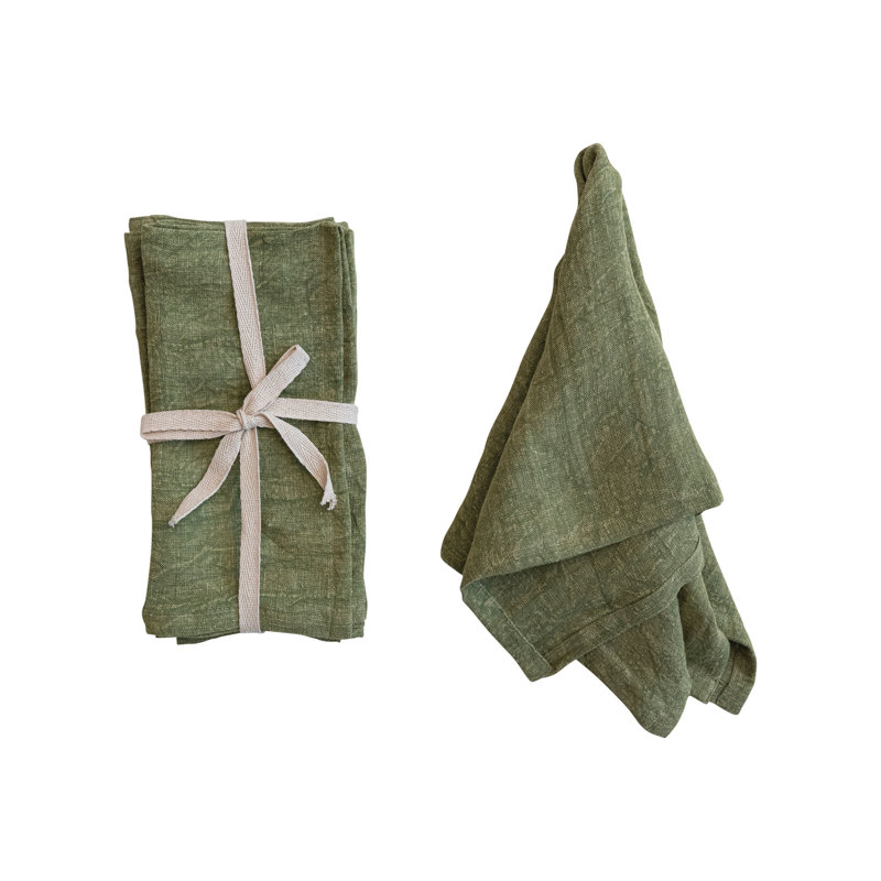 Large Stonewashed Linen Cocktail Napkins, Green, 18'' x 18''
