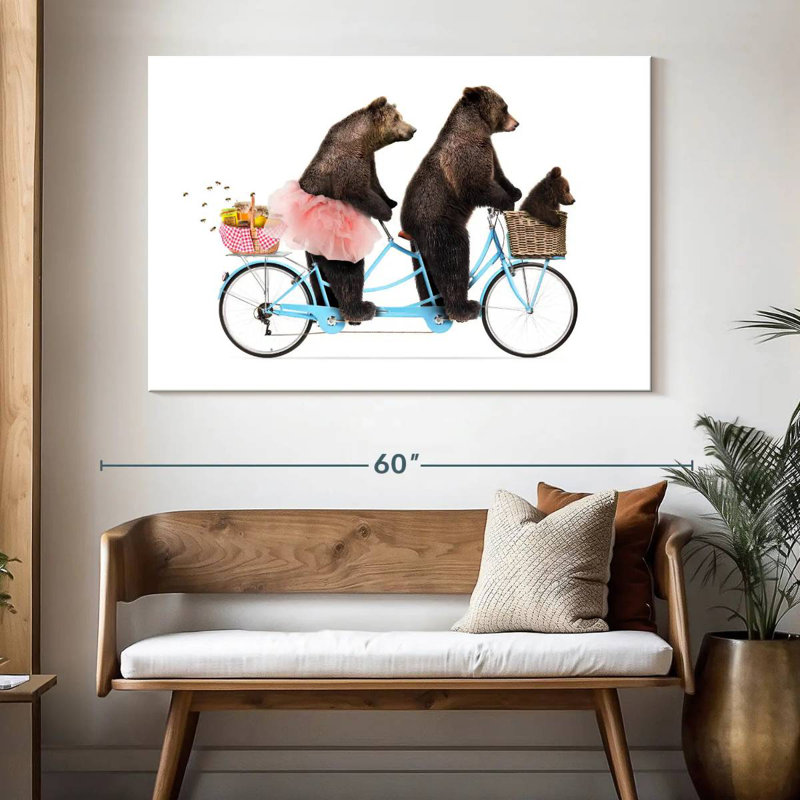 Three Bears Riding Bike, 34" H x 51" W