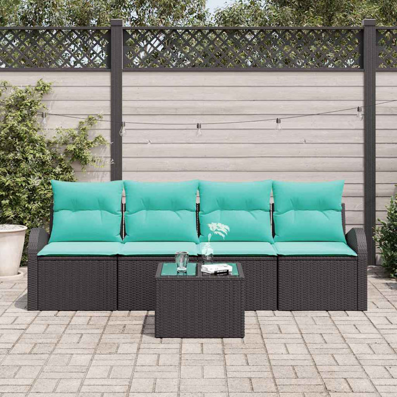 Garden Sofa Set 5 Pcs Black Poly Rattan