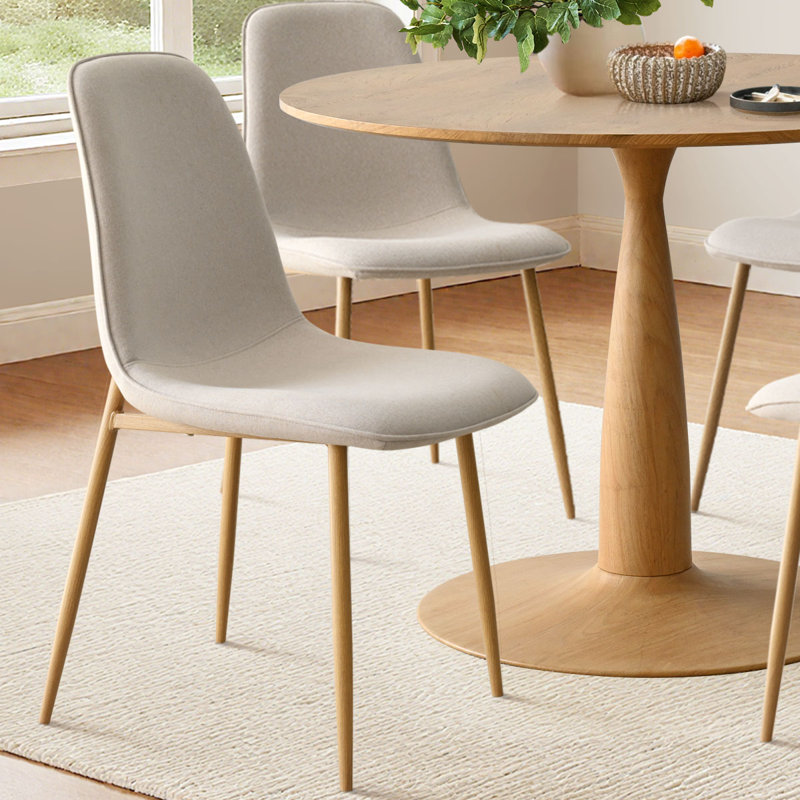 4 - Person Dining Table Sets With 39.5'' Round Table & 4 Upholstered Fabric Chairs, Beige