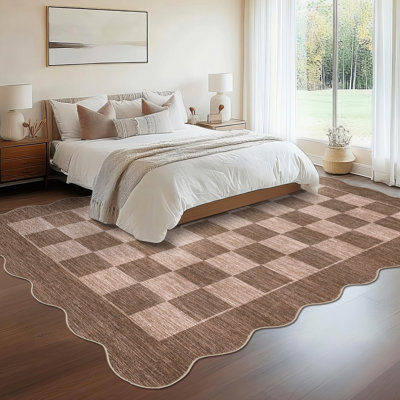 Tapis festonnés pour le salon Tapis à damier moderne lavable Tapis antidérapant contemporain antidérapant Tapis à poils courts pour chambre d'enfant