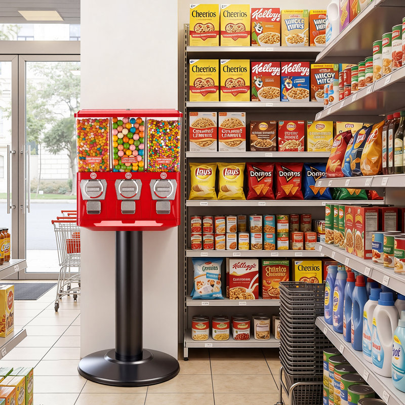 Distributeur de bonbons, distributeur de bonbons à trois compartiments avec support, distributeur de bonbons et de bonbons avec caisse encastrée, distributeur de bonbons rétro pour magasins, arcades