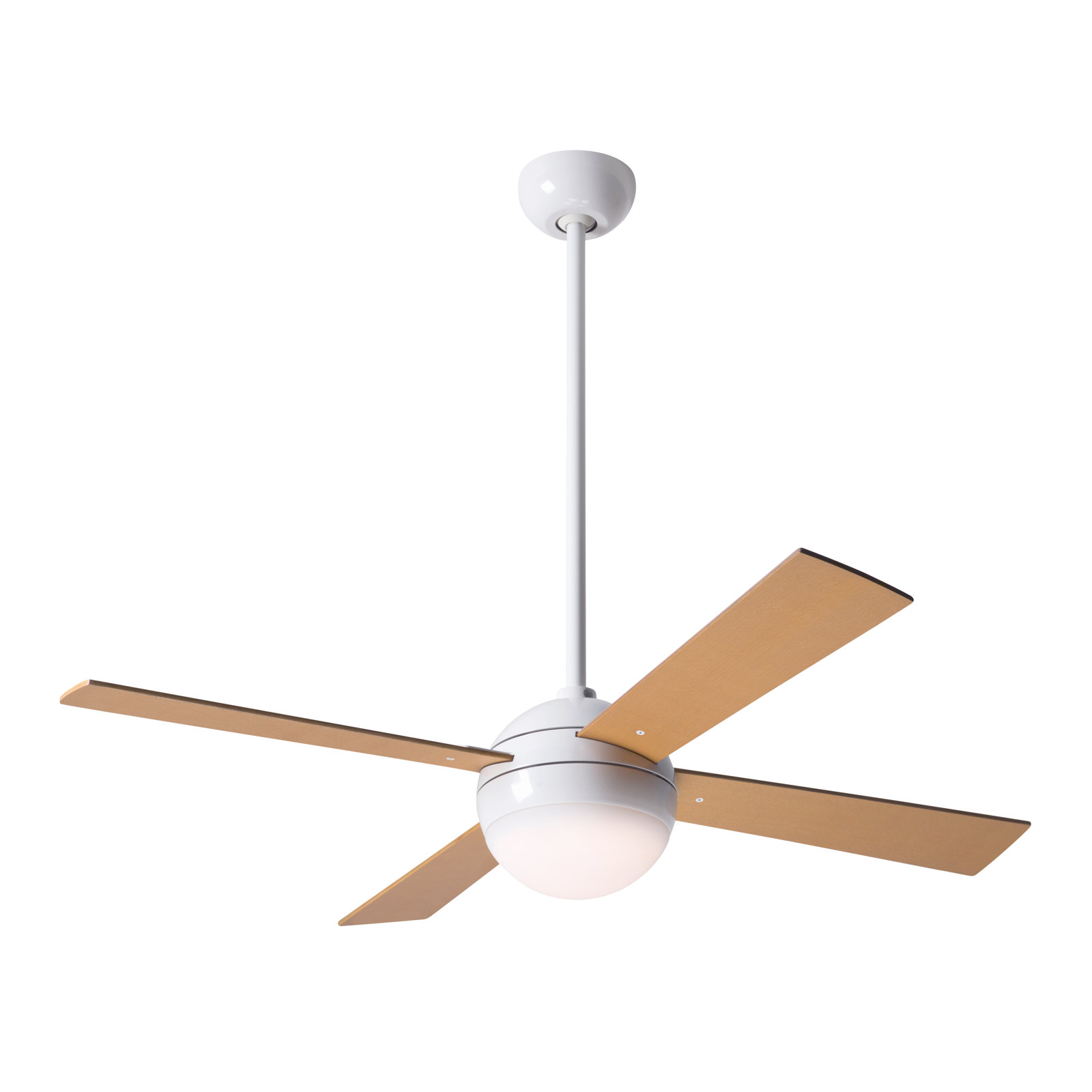Ball 42'' 4 Blade Ceiling Fan with LED Light Kit, Gloss White, Maple, Handheld Remote Control (2-wire)