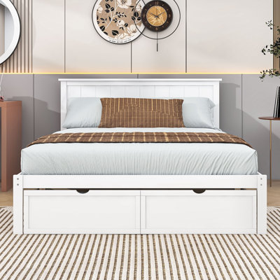 Lit plateforme double avec tiroirs de rangement spacieux sous le lit