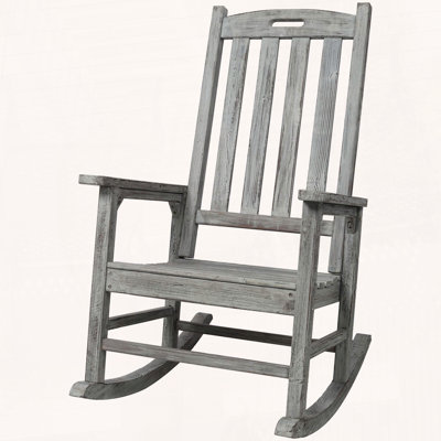 Wooden Oversized Porch Rocker with Wide Seat and Tall Backrest
