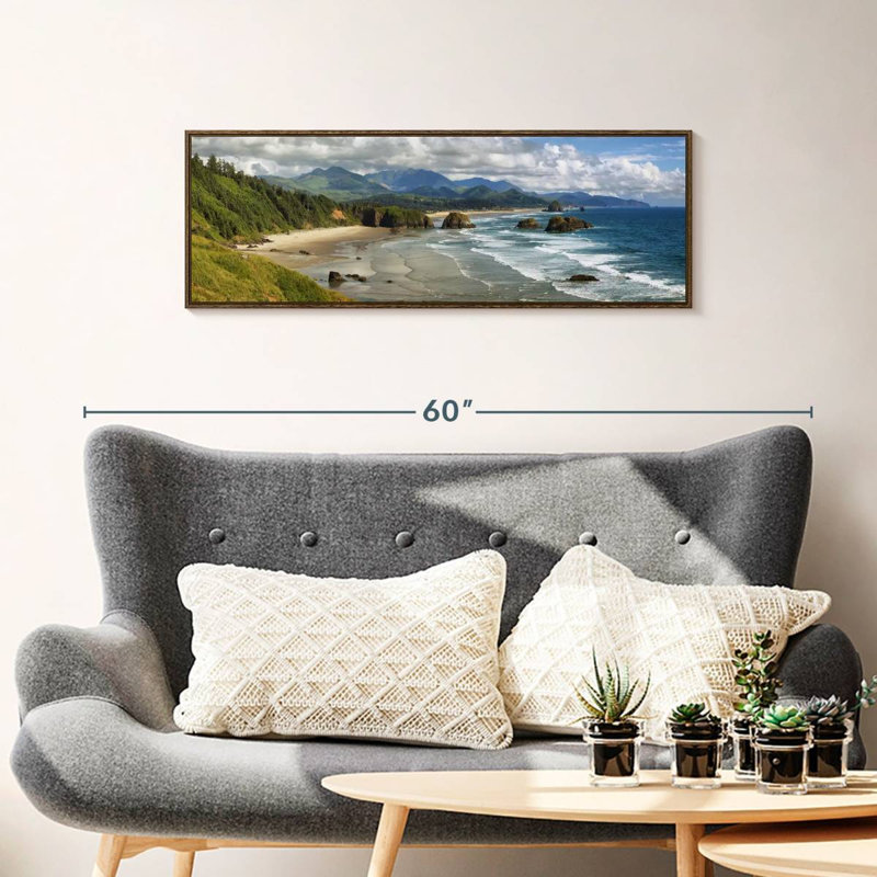 Cannon Beach Coast, 37" X 13", Cadre flottant noyer