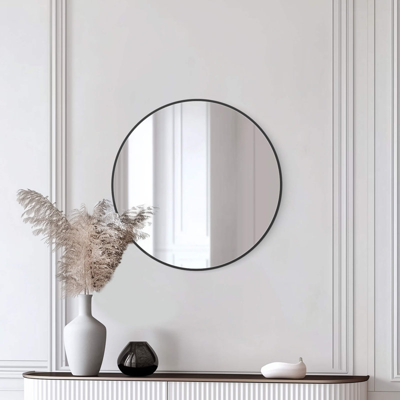 Premium Metal Frame Shatterproof Wall Mount Mirror - FM4, 24" x 24", Matte Black
