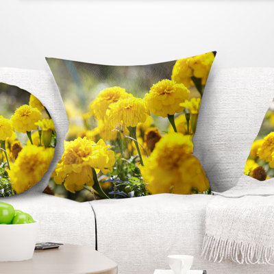 Bright Yellow Marigold Flowers - Floral Printed Pillow