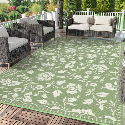 Tapis d'extérieur imperméable, réversible, rétro, en plastique, paille, léger, pliable, avec sac portable et résistant aux rayons UV